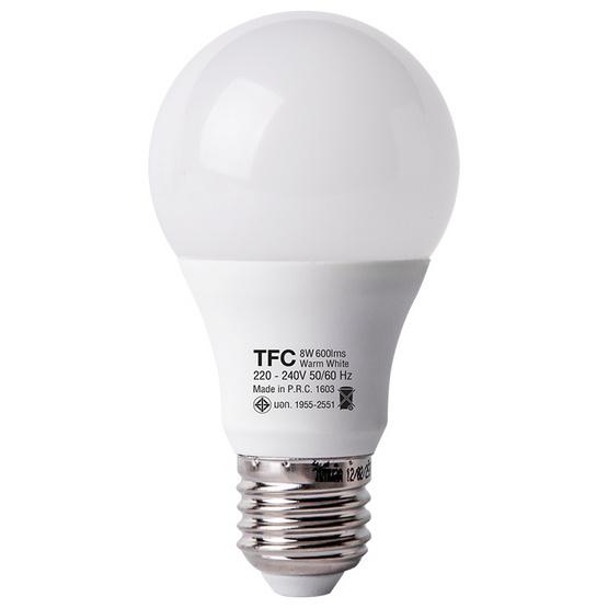 TFC หลอด LED A60 ECO 8 วัตต์ ขั้ว E27 แสงวอร์มไวท์ / 2ชิ้น