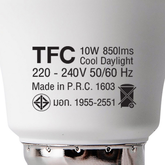 TFC หลอด LED A60 ECO 10 วัตต์ ขั้ว E27 แสงเดย์ไลท์ -ขาว / 2ชิ้น