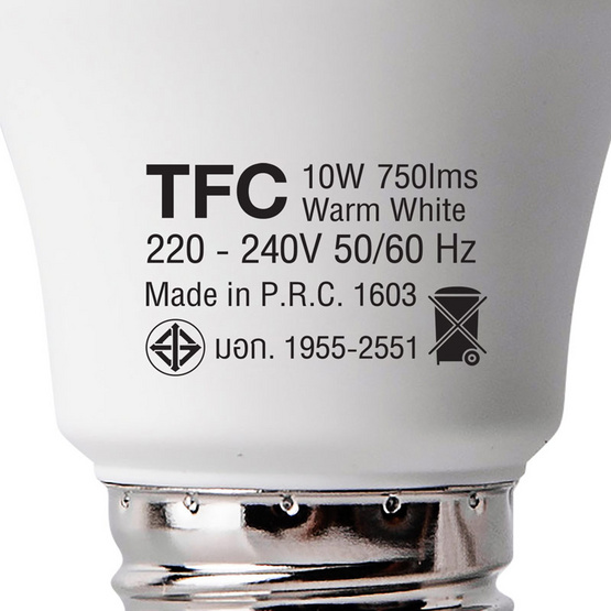 TFC หลอด LED A60 ECO 10 วัตต์ ขั้ว E27 แสงวอร์มไวท์ / 2ชิ้น