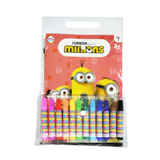 หนังสือ Set Minions กระเป๋าสมุดระบายสี+สีเมจิก+สติ๊กเกอร์โฟม (ปกชมพู)