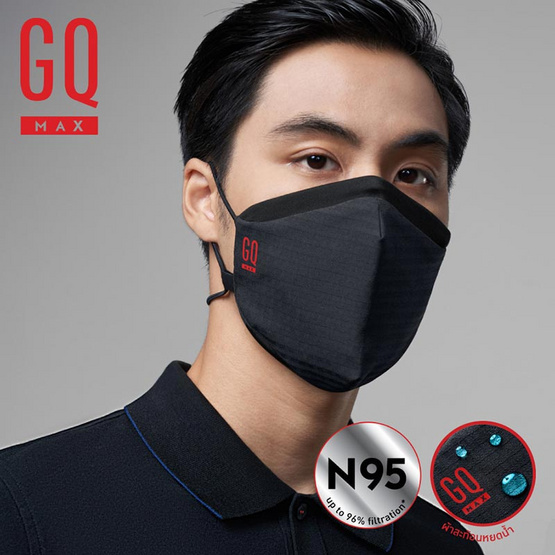 GQ Max หน้ากากผ้าสะท้อนน้ำและกันฝุ่น PM สีดำ