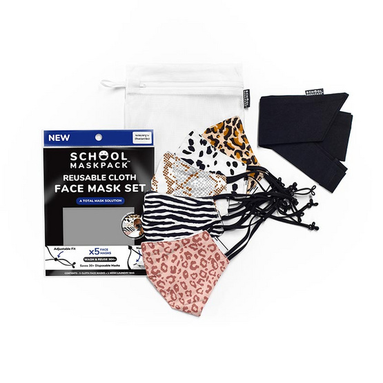 SchoolMaskPack เซ็ตหน้ากากผ้า ลาย Animal Prints (ขนาดมาตรฐาน) 1แพ็ก5 ชิ้น