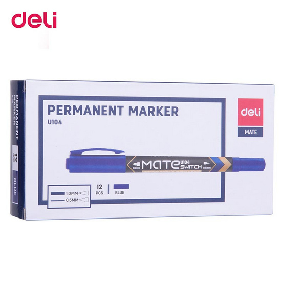 Deli U10430 ปากกามาร์คเกอร์2หัว เขียนซีดี สีน้ำเงิน (แพ็ก 12 ด้าม)