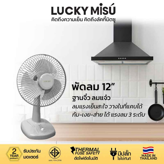 Lucky Misu พัดลมตั้งโต๊ะ 12 นิ้ว รุ่น LM 521 Lucky Misu พัดลมตั้งโต๊ะ 12 นิ้ว รุ่น LM 521