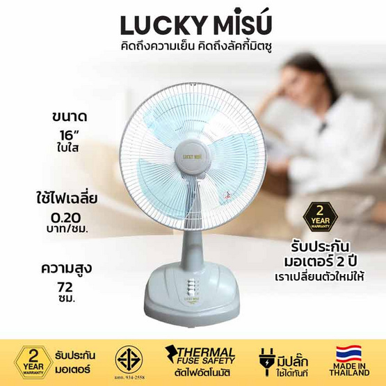Lucky Misu พัดลมตั้งโต๊ะ 16 นิ้ว รุ่น LM 629