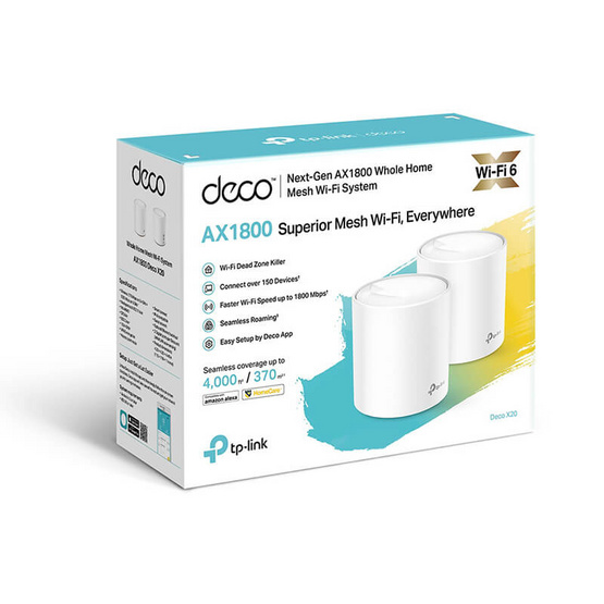 TP-Link ระบบ Wifi อัตโนมัติ Deco X20(2-Pack) AX1800 Whole Home Mesh Wi-Fi 6 System