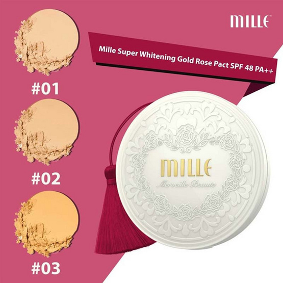 MILLE แป้งผสมรองพื้น Super Whitening Gold Rose Pact SPF48 PA+++ 11 กรัม #02 Natural