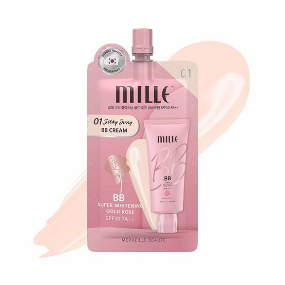 MILLE บีบีครีม Super Whitening Gold Rose BBCream SPF30PA++ 6กรัม 01 Silky Ivory (แพ็ก6ซอง)