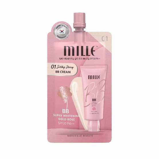 MILLE บีบีครีม Super Whitening Gold Rose BBCream SPF30PA++ 6กรัม 01 Silky Ivory (แพ็ก6ซอง)