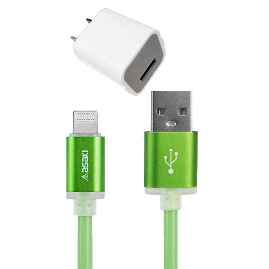 Asaki หัวชาร์จพร้อมสาย Lightning รุ่น A-202L Asaki หัวชาร์จพร้อมสาย Lightning รุ่น A-202L