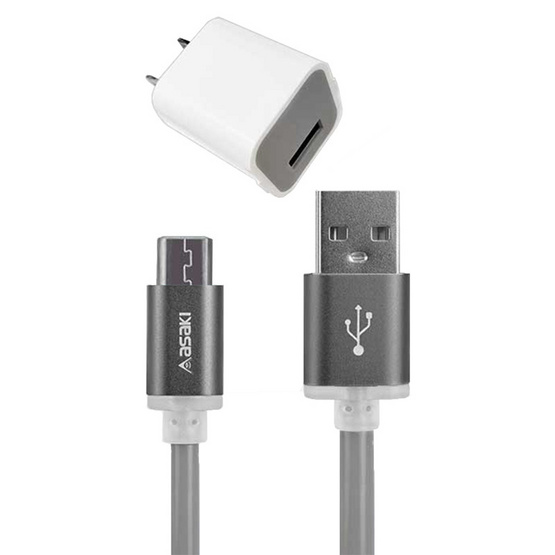 Asaki หัวชาร์จพร้อมสาย Micro รุ่น A-202M Asaki หัวชาร์จพร้อมสาย Micro รุ่น A-202M