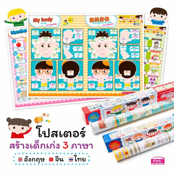 ชุดโปสเตอร์สร้างเด็กเก่ง 3 ภาษาอังกฤษ-จีน-ไทย (กล่องน้ำเงิน)