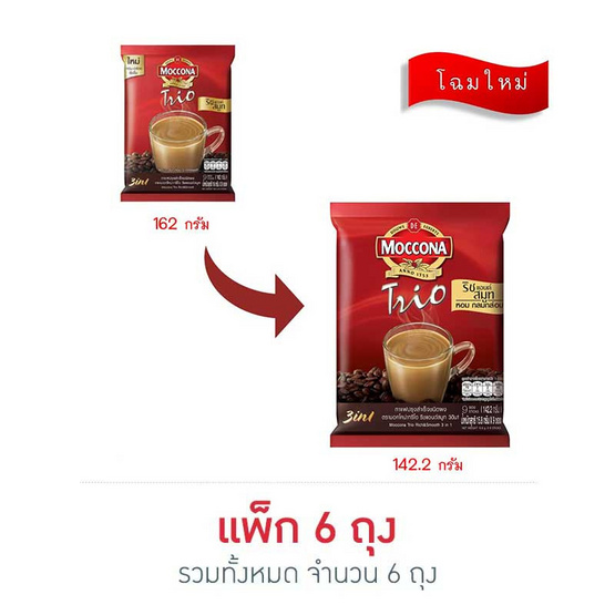 มอคโคน่าทรีโอ 3in1 ริชแอนด์สมูท 15.8 กรัม (9 ซอง/ถุง) แพ็ก 6 ถุง