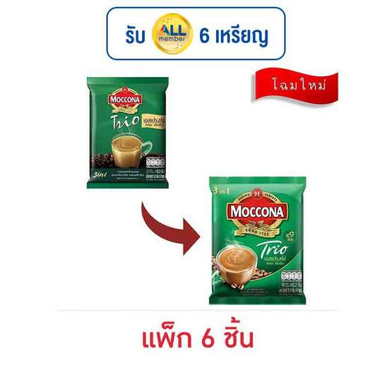 มอคโคน่า ทรีโอ 3in1 เอสเปรสโซ่ 142.2 กรัม (15.8 กรัม x 9 ซอง) แพ็ก 6 ถุง มอคโคน่า ทรีโอ 3in1 เอสเปรสโซ่ 142.2 กรัม (15.8 กรัม x 9 ซอง) แพ็ก 6 ถุง