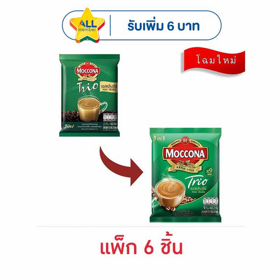 มอคโคน่า ทรีโอ 3in1 เอสเปรสโซ่ 142.2 กรัม (15.8 กรัม x 9 ซอง) แพ็ก 6 ถุง