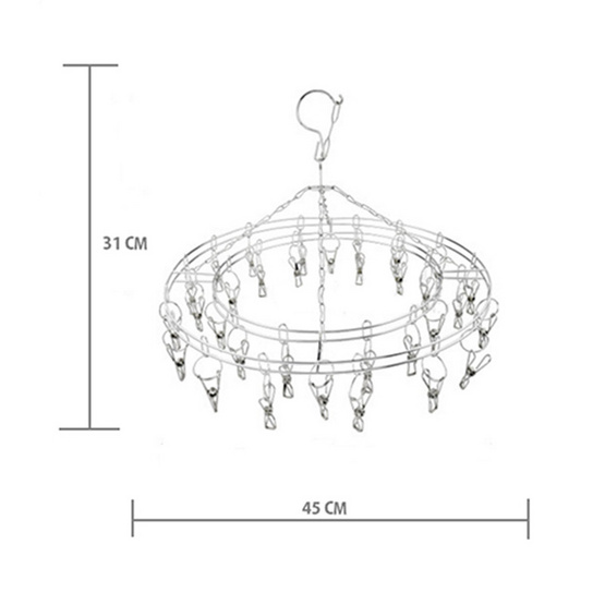 CASSA ห่วงตากผ้าสแตนเลสทรงกลม 32 ตัวหนีบ มีตะขอล็อค