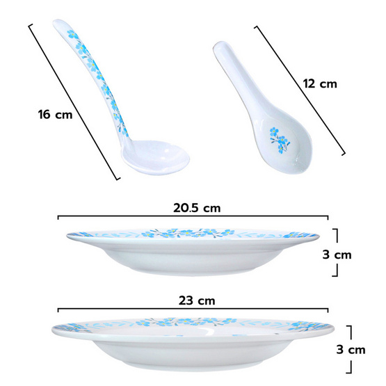 RRS ชุดจานชามเมลามีน Flora Blue 42ชิ้น (มอก. 2921-2562)