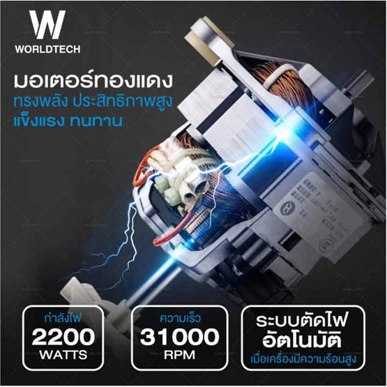 Worldtech เครื่องปั่นพลังสูงอเนกประสงค์ 2200 วัตต์ ความจุ 2 ลิตร รุ่น WT-PB2200