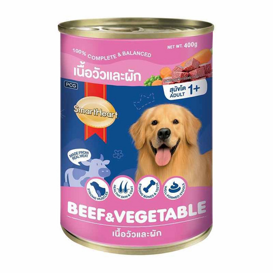 สมาร์ทฮาร์ท อาหารสุนัขเปียก แบบกระป๋อง เนื้อวัวและผัก ขนาด 400 ก.