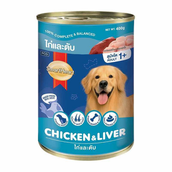 สมาร์ทฮาร์ท อาหารสุนัขกระป๋อง รสเนื้อไก่&ตับ 400 ก.