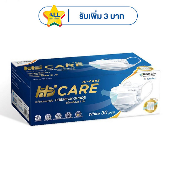 Hi-Care PREMIUM GRADE หน้ากากป้องกันฝุ่นหนาพิเศษแผ่นกรอง 3ชั้น (รองรับPM2.5) สีขาว