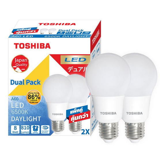 Toshiba หลอดไฟ LED A-Bulb 8W DL แพ็กคู่