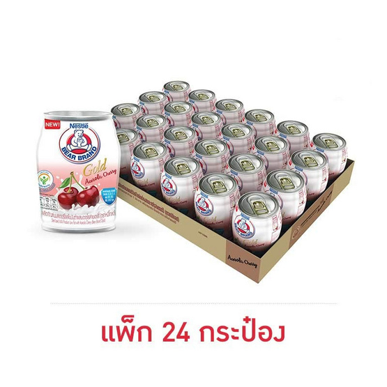ตราหมีโกลด์ นมสเตอริไลส์ ผสมอะเซโรล่าเชอร์รี่ 140 มล. (แพ็ก 24 กระป๋อง)