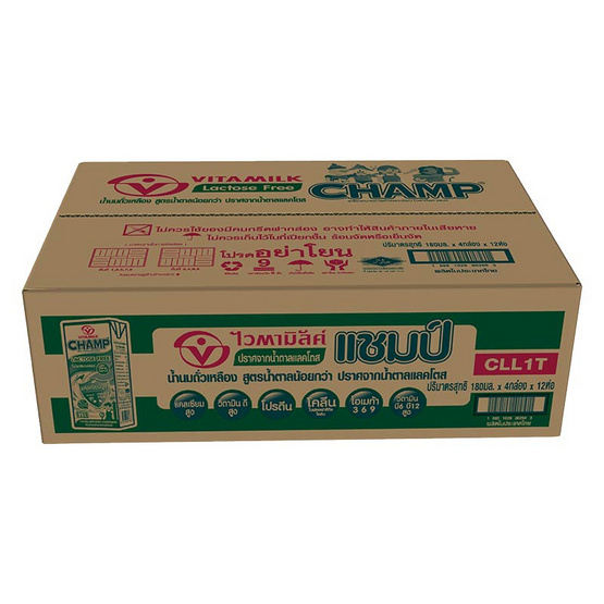 ไวตามิ้ลค์ แชมป์ นมถั่วเหลือง สูตรน้ำตาลน้อย 180 มล. (ยกลัง 48 กล่อง)