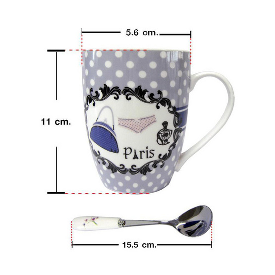 RRS ชุดของขวัญแก้วเซรามิก พร้อมช้อนสแตนเลส 1 ใบ/ชุด