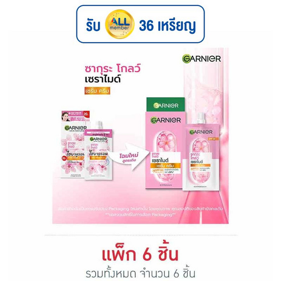 การ์นิเย่ ซากุระ โกลว์ เซราไมด์ เซรั่มครีม SPF30 PA+++ 7 มล. (แพ็ก 6 ชิ้น)