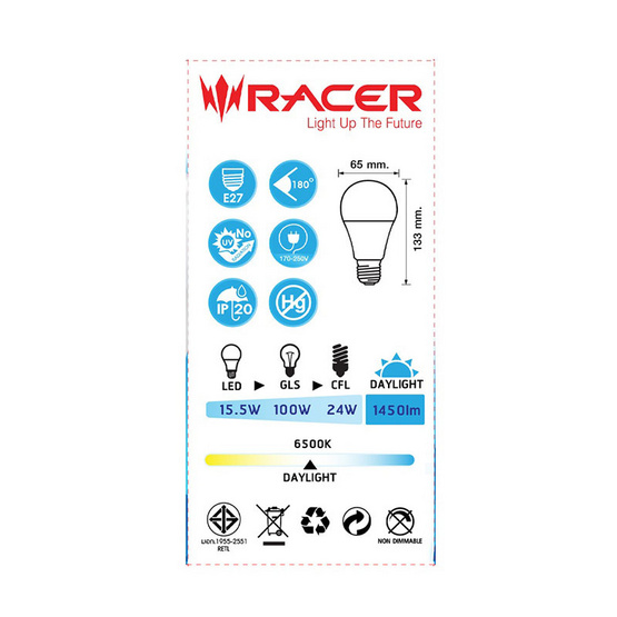 Racer หลอดไฟ LED Racer 15.5W แสงขาว