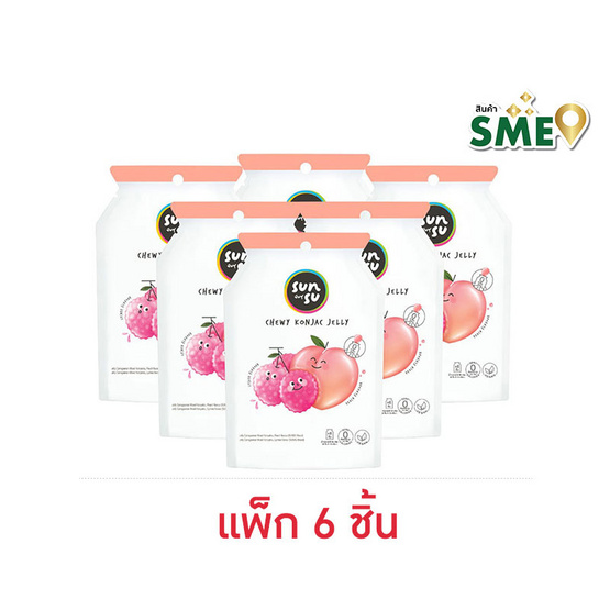 ซันซุ เยลลี่ผสมบุกกลิ่นพีช & ลิ้นจี่ 96 กรัม (แพ็ก 6 ชิ้น)