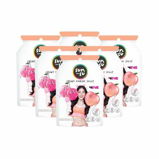 ซันซุ เยลลี่ผสมบุกกลิ่นพีช & ลิ้นจี่ 96 กรัม (แพ็ก 6 ชิ้น)