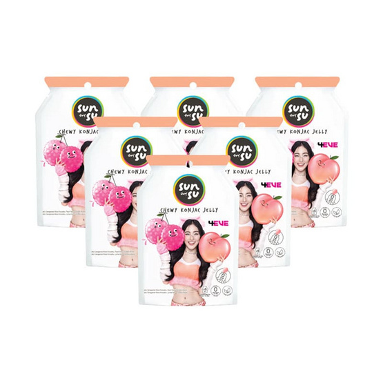 ซันซุ เยลลี่ผสมบุกกลิ่นพีช & ลิ้นจี่ 96 กรัม (แพ็ก 6 ชิ้น)