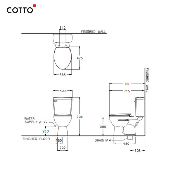 Cotto สุขภัณฑ์สองชิ้น รุ่น C13444 บูม 4.5 ลิตร