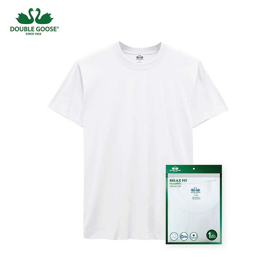 ห่านคู่ เสื้อยืดคอกลม รุ่น Relax Fit ไร้ตะเข็บข้าง แพ็ก 1 ตัว สีขาว เบอร์ M/38