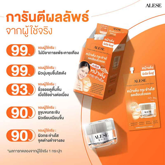 Alese ครีมบำรุงผิวหน้า premium horse oil & snail white cream 7 กรัม (6 ซอง)