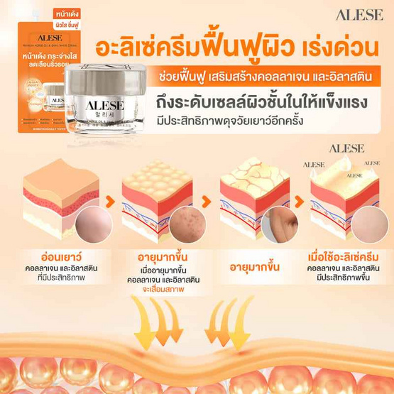 Alese ครีมบำรุงผิวหน้า premium horse oil & snail white cream 7 กรัม (6 ซอง) Alese ครีมบำรุงผิวหน้า premium horse oil & snail white cream 7 กรัม (6 ซอง)