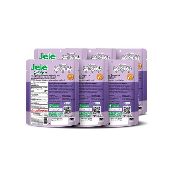 เจเล่ ชิววี่ เยลลี่ ผสมบุก กลิ่นแบล็คเคอร์แรนท์ 108 กรัม (แพ็ก 6 ถุง)