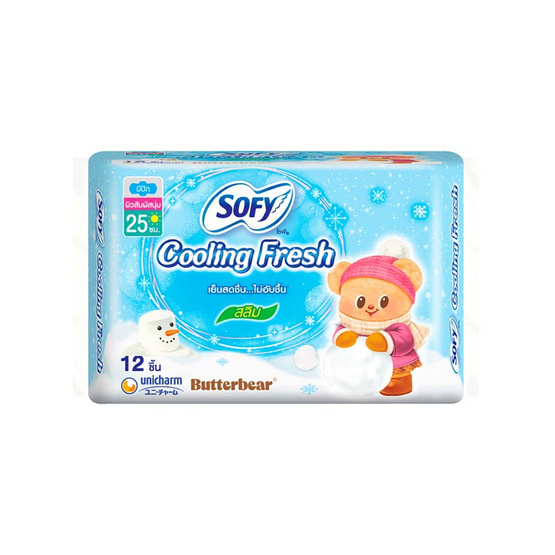 โซฟี ผ้าอนามัยคูลลิ่งเฟรช สลิม มีปีก 25 ซม. (ห่อละ 12 ชิ้น)