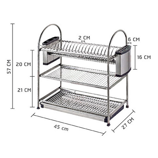 CASSA ชั้นคว่ำจานสแตนเลส304 แบบ 3 ชั้นC1L004-SUS304-345S ขนาด 45x27x57cm สีเงิน