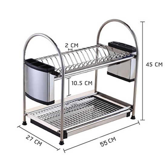 CASSA ที่คว่ำจานสแตนเลส304 แบบ 2 ชั้นC1L006-SUS304-255S ขนาด 55x27x45cm สีเงิน