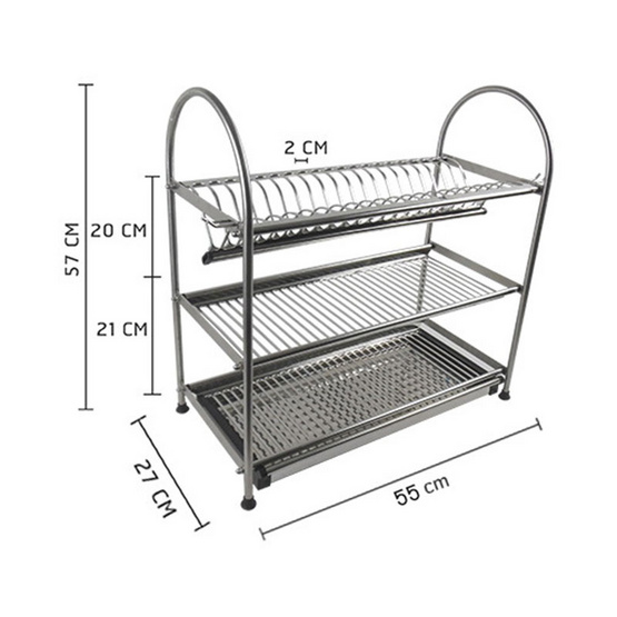 CASSA ที่คว่ำจานสแตนเลส304 แบบ 3 ชั้น C1L007-SUS304-355 ขนาด 55 x 27 x 57 cm สีเงิน