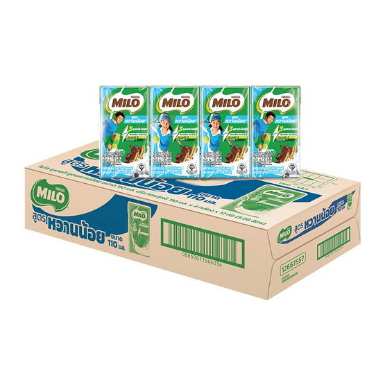 ไมโล นมยูเอชที สูตรน้ำตาลน้อย 110 มล. (ยกลัง 48 กล่อง)