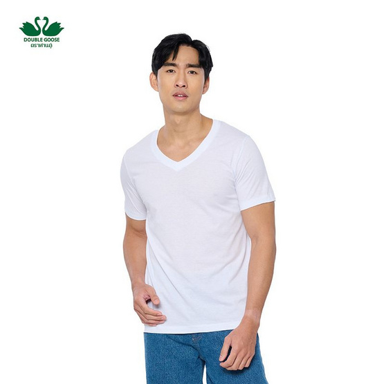 ห่านคู่ เสื้อยืดผู้ชาย คอวี สีขาว รุ่น Classic