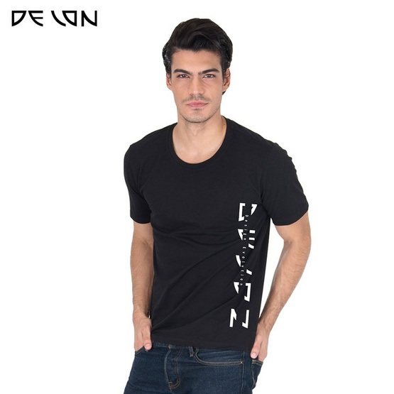 DELON เสื้อยืดคอกลม ผ้าคอตตอน AT53108 สีดำ