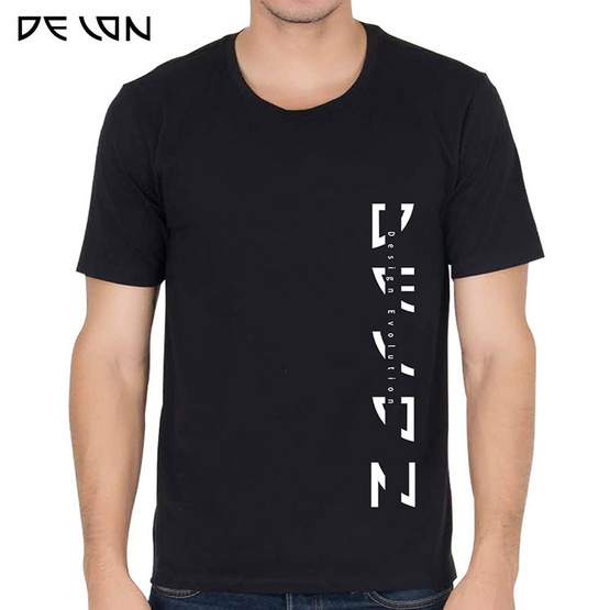 DELON เสื้อยืดคอกลม ผ้าคอตตอน AT53108 สีดำ