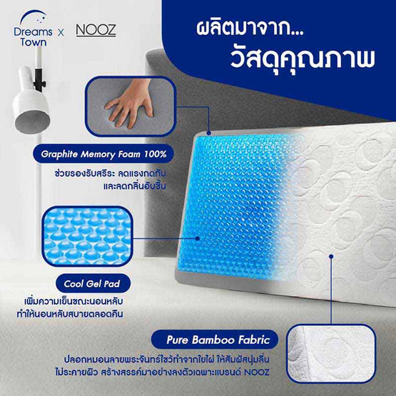 Nooz หมอนเมมโมรี่โฟม หมอนคูลเจลผสมชาร์โคล รุ่น Comfort The Cooling Graphite