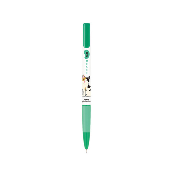 JAVA ปากกาลูกลื่นl 0.38mm. (12 ด้าม) Green ด้ามลายน้องแมว Japanese Bobtail หมึกสีเขียว