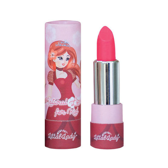 Littal Lady ลิปสติกออร์แกนิก สำหรับเด็ก สีชมพูสดใส ฟรีต่างหูหนีบ (LP117)